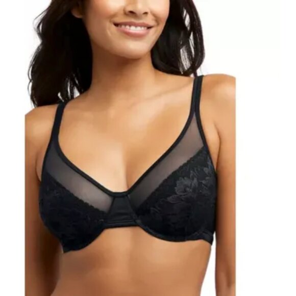 Bali One Smooth U Lightweight Lace Minimizer Bra Black Size 36DD 7266 - Picture 1 of 1